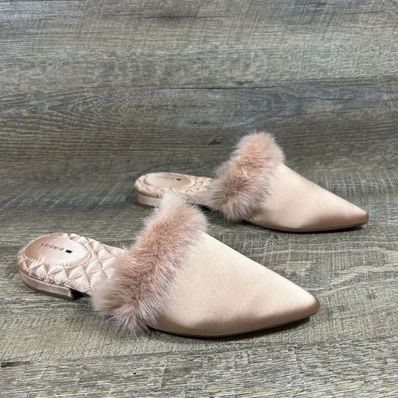 Birdies The Dove Fur Cuff Slip On Slide Slipper French Rose Mules Flats Size 6.5 - Picture 7 of 11